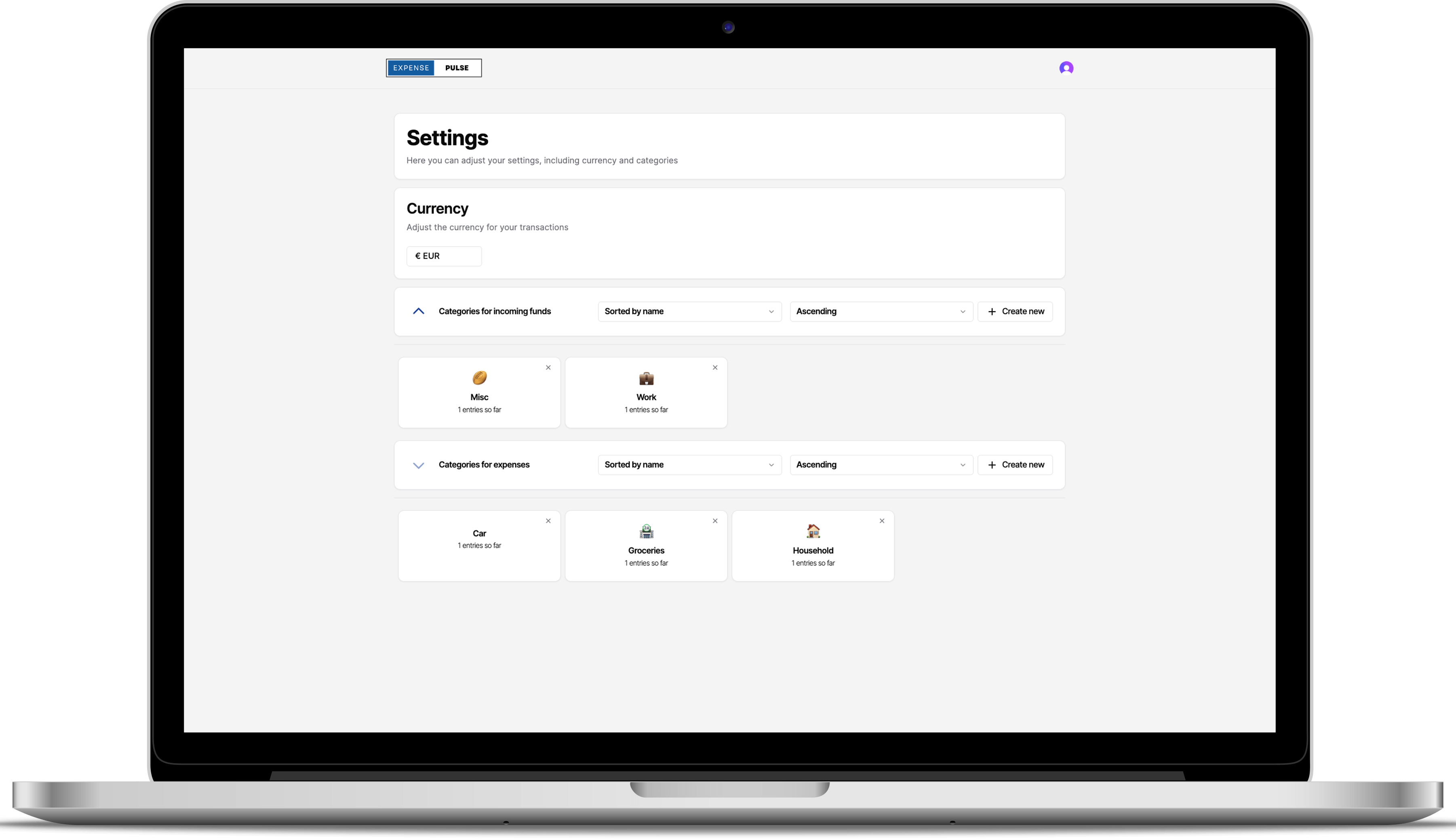Would you like to change your currency or add a new category? You can do all of that and more in our settings page.
