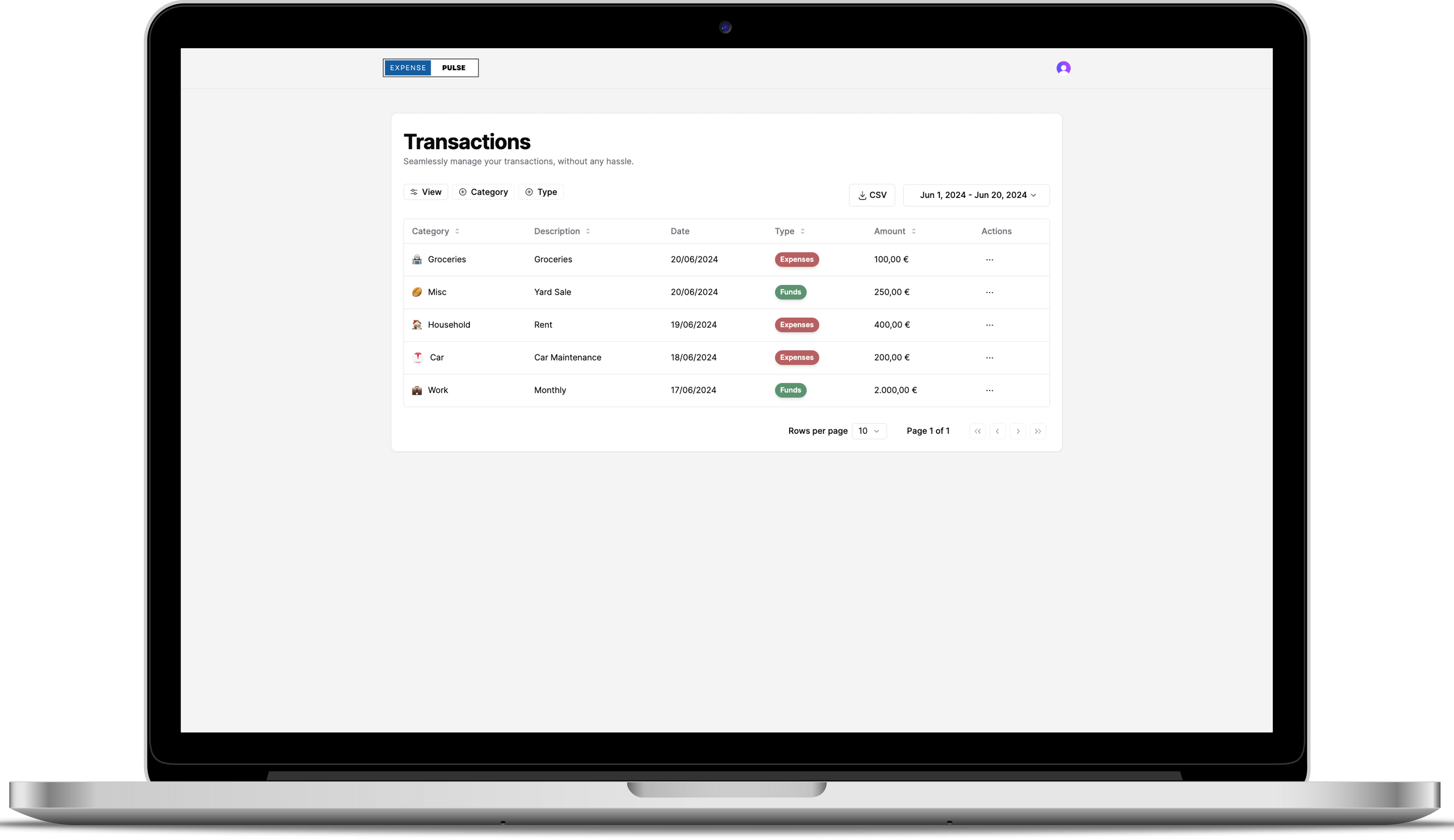 Added an incorrect transaction? No problem! Easily delete or view any transaction you've added. We won't judge you.